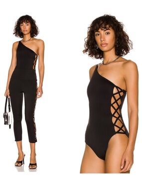 Norma Kamali Mio X One Shoulder One Piece Swimsuit Bodysuit in Black